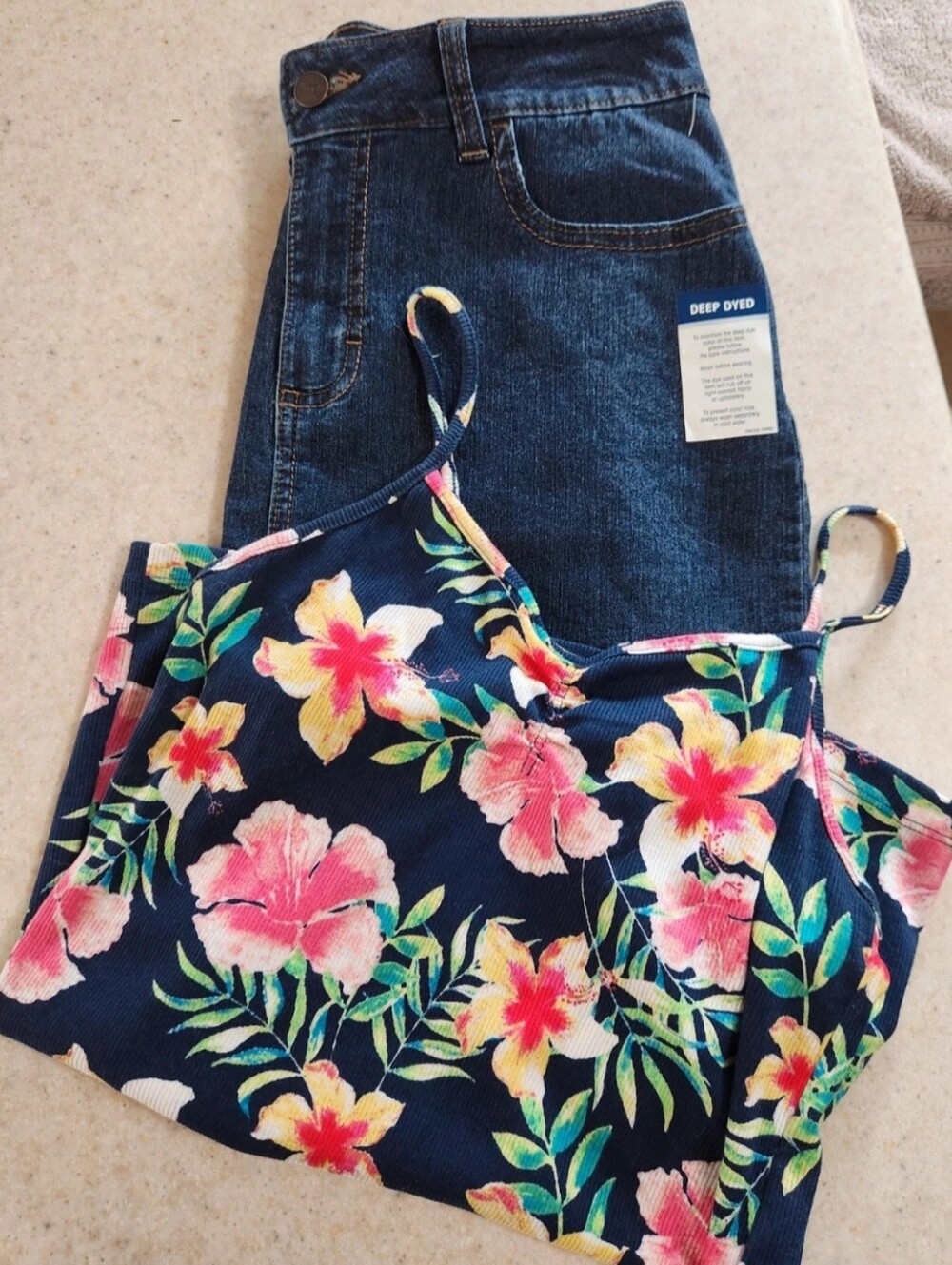 Lee Riders Denim Skort Size 6 & Tropical Floral Ribbed Cami Tank Top Set 2PC